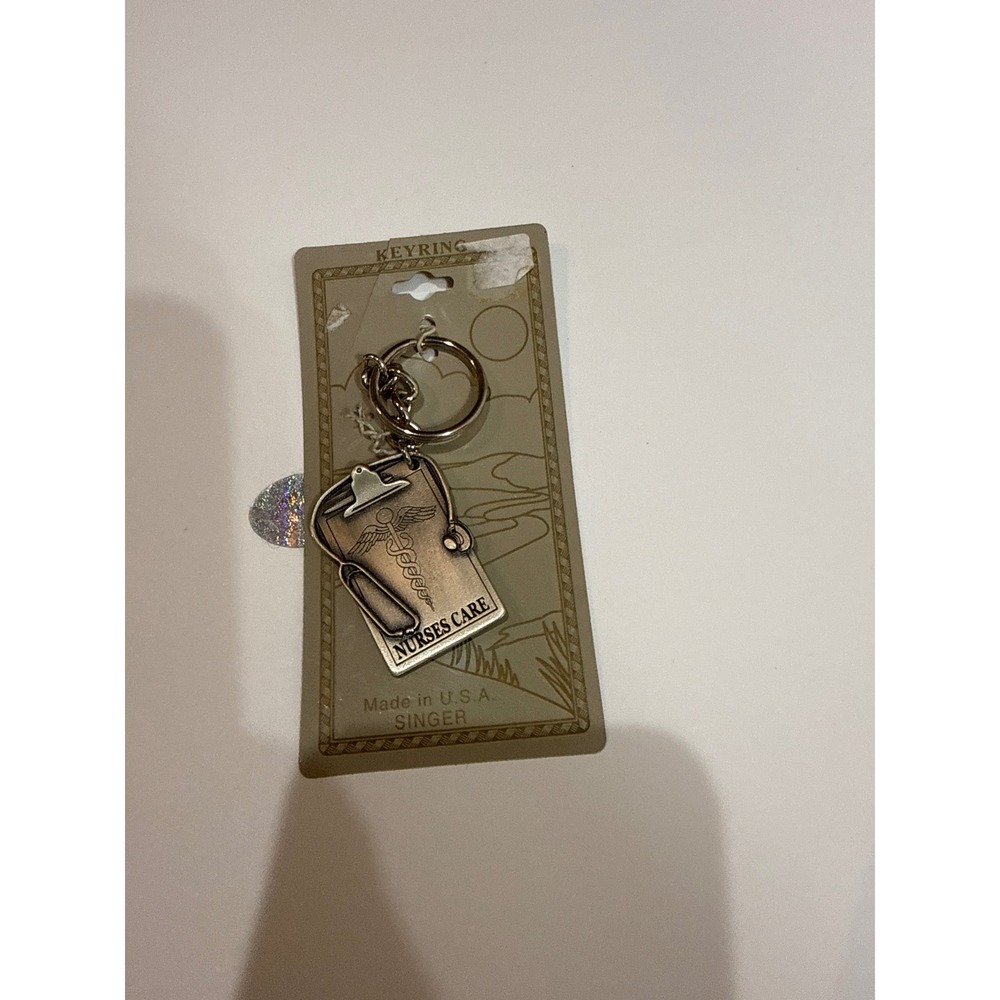 Vintage 1999 Singer Nurses Care Fine Pewter Keychain Clipboard Stethoscope USA